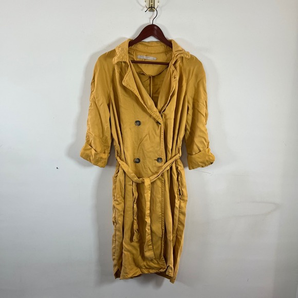 Max Jeans Jackets & Blazers - Max Jeans Trench Coat Mustard Yellow Jacket 3/4 Sleeves Tencel Size Small Spring